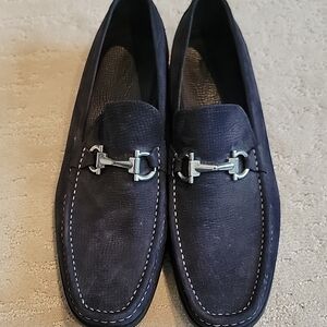 Blue Loafers with Silver Hardware and Moccasin Construction
